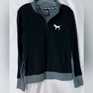 PINK VS Ultimate 1/4 Zip Pullover In Black/Grey With Pockets And Neon Accents
